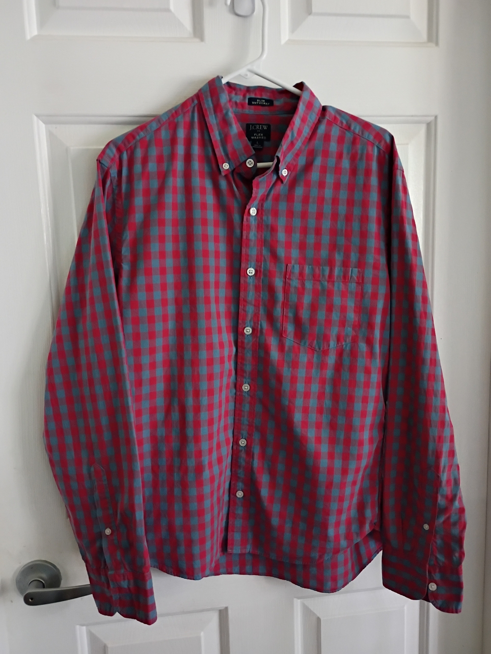 J. Crew Slim-Fit Button-Down Shirt in Red and Teal Check